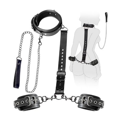 Neck-to-Wrist BDSM Restraints Kit with Chain, Collar & Handcuffs